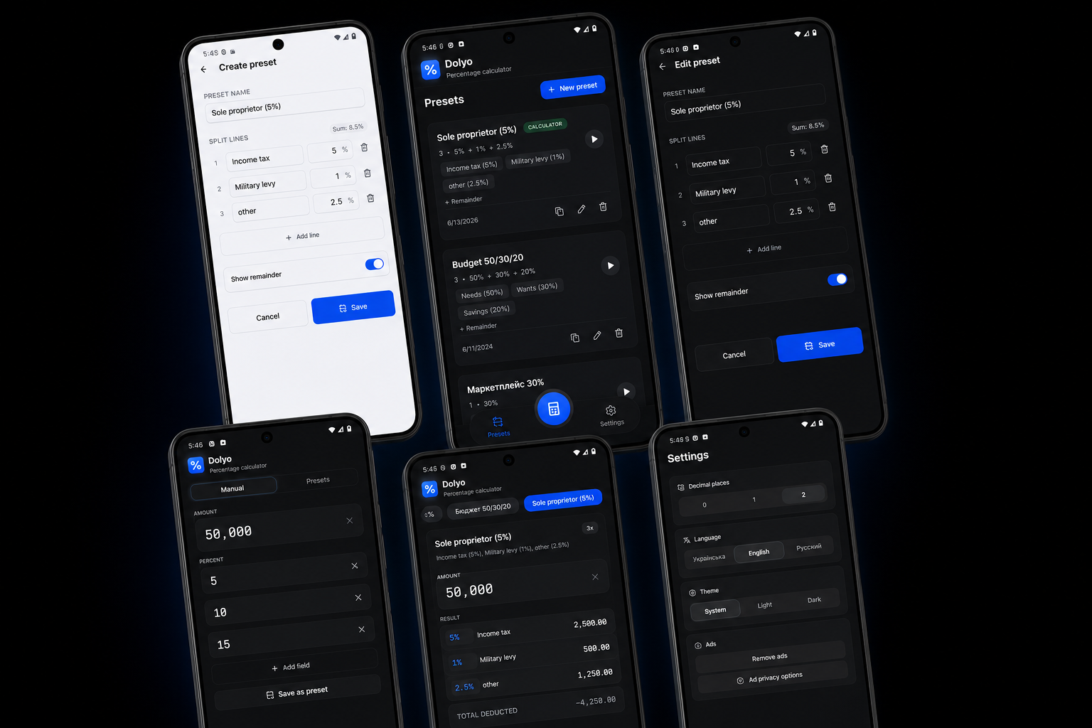 Dolyo — Split Sums by Percentage in Seconds — screenshot 2